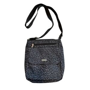 Baggallini Cheetah Print Crossbody Bag Black Gray Adjustable Strap Zip Top EUC